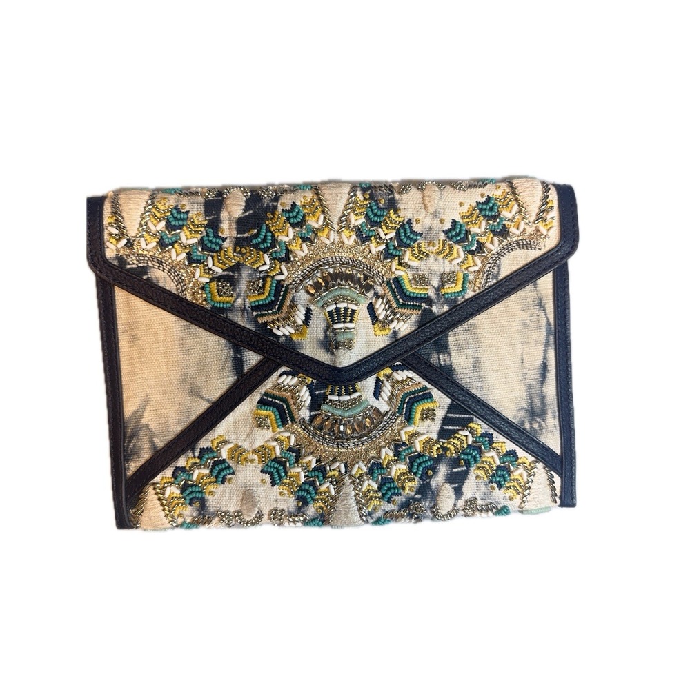 Rebecca Minkoff Beaded Embroidered Foldover‎ Clutch Bag Boho Tie Dye 10